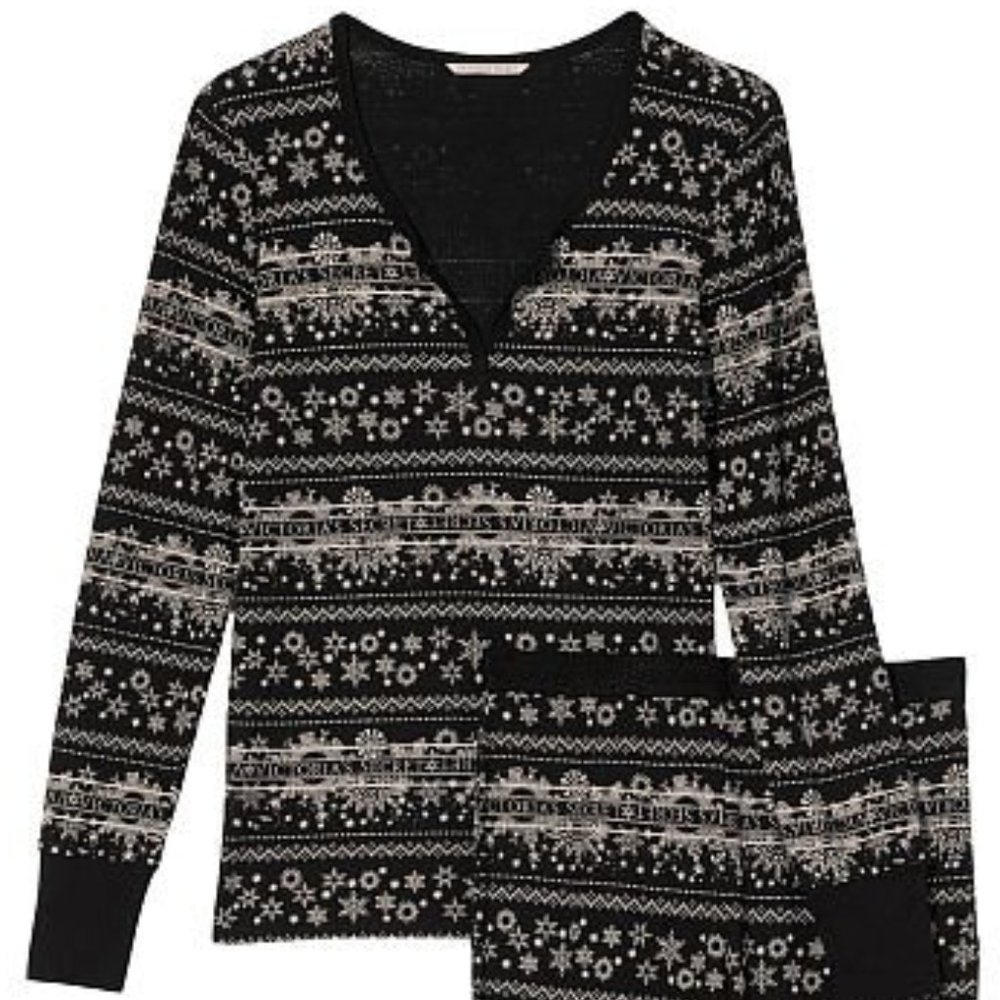VICTORIA'S SECRET XXL Thermal Long Pajama Set Adorable Fair Isle PJ P.J. PJs NWT - Picture 10 of 14